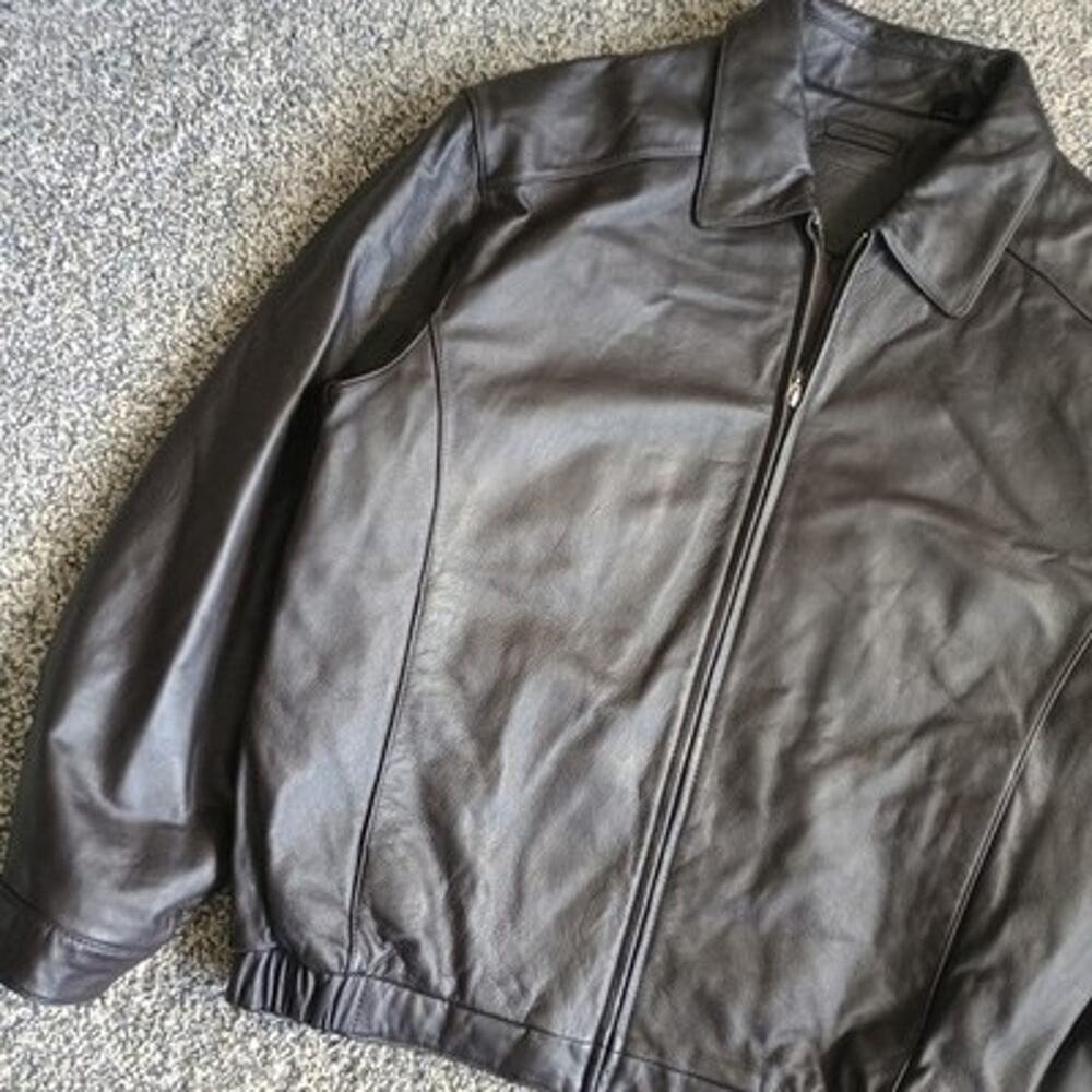 Roundtree Yorke Vintage Genuine Leather Bomber Jacket Coat Large Opium Grunge